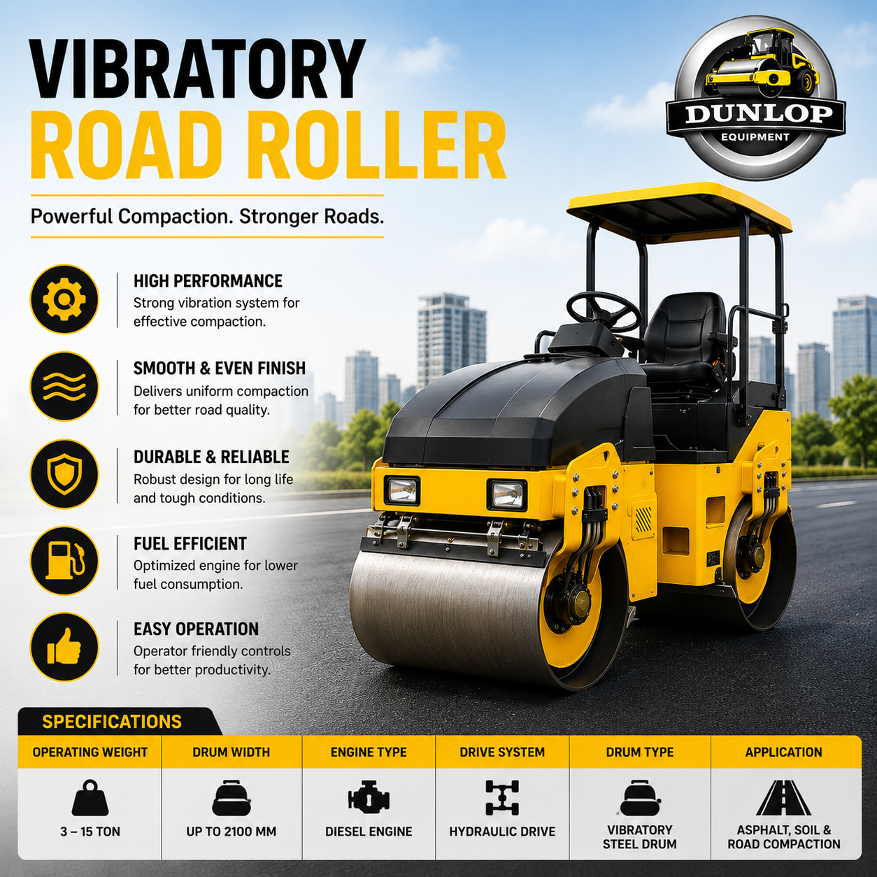 Vibratory Road Roller | Road Compaction Machine for Construction
